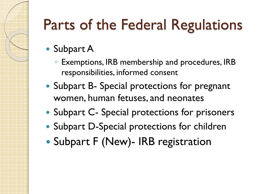 parts of the federal regulations