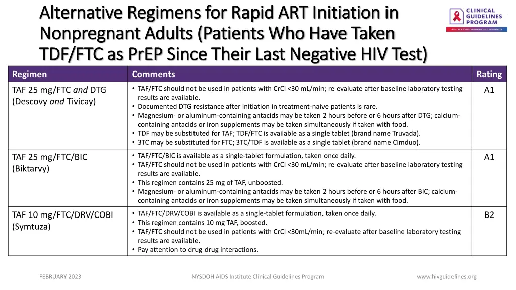 alternative regimens for rapid art initiation