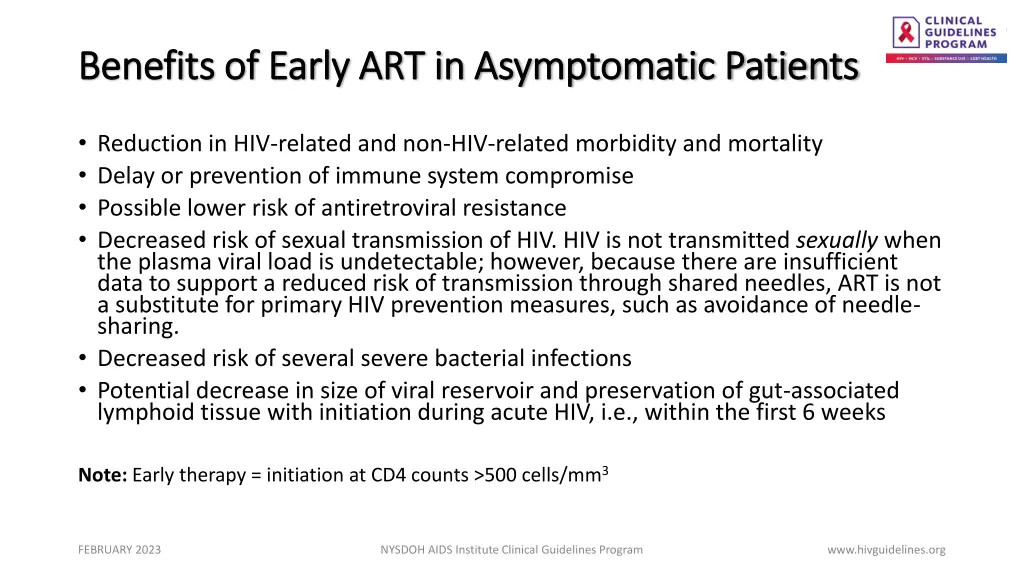 benefits of early art in asymptomatic patients