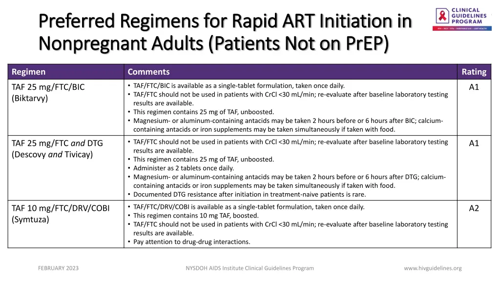 preferred regimens for rapid art initiation