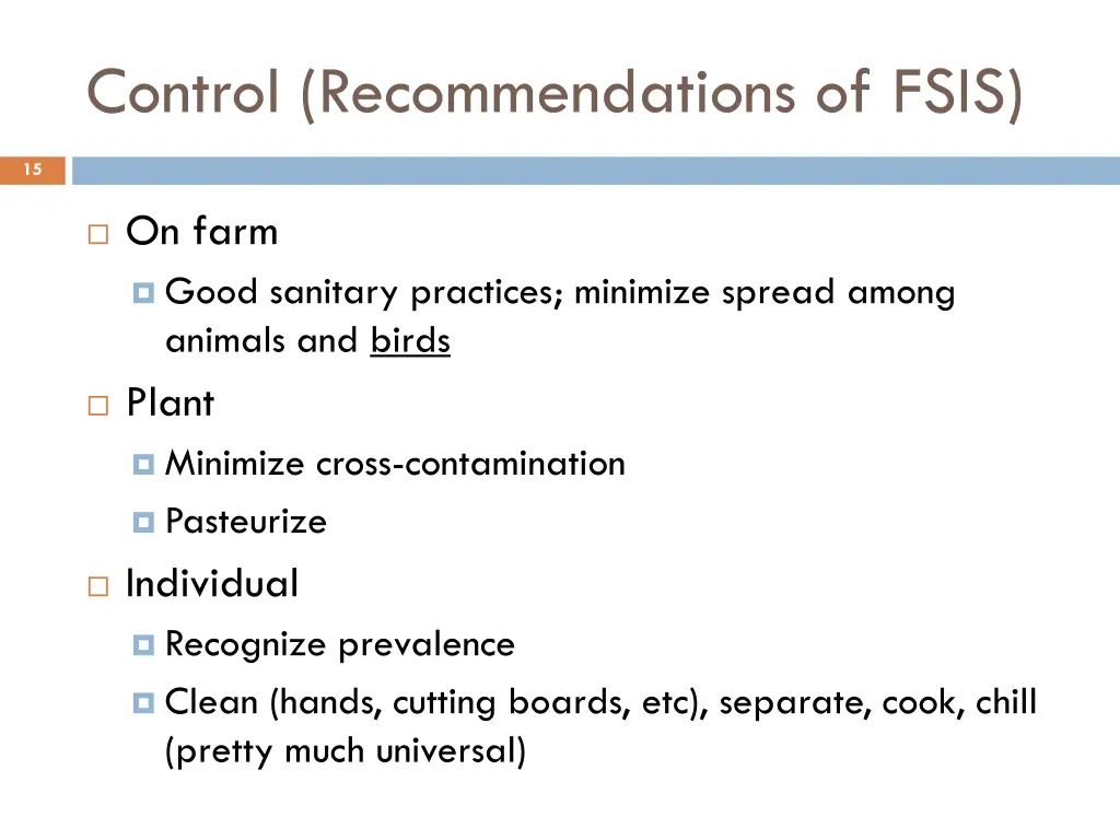 control recommendations of fsis