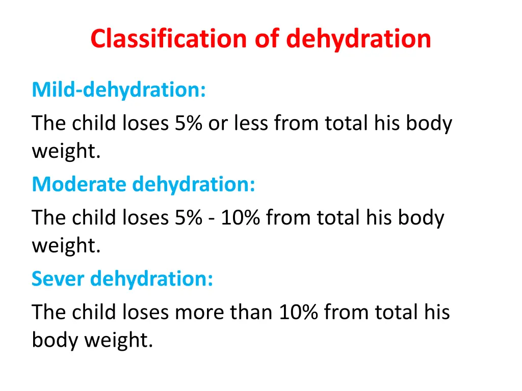 classification of dehydration