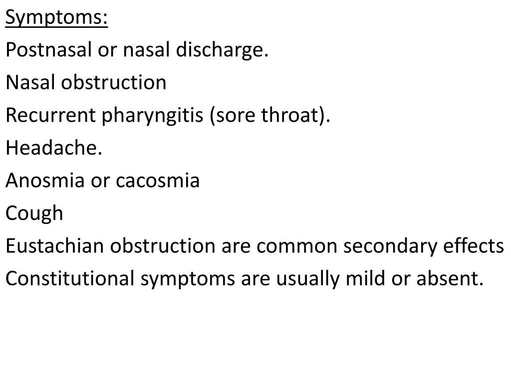 symptoms postnasal or nasal discharge nasal