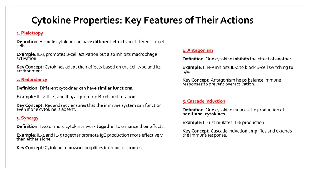 cytokine properties key features of their actions