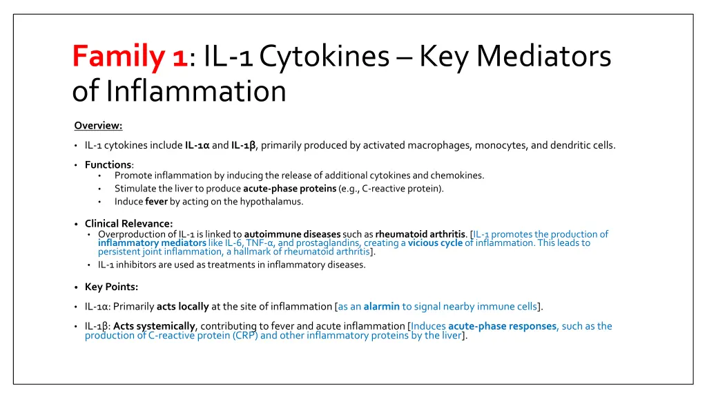family 1 il 1 cytokines key mediators