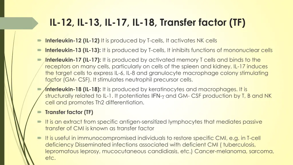 il 12 il 13 il 17 il 18 transfer factor tf