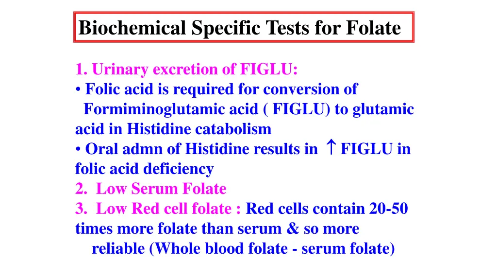 biochemical specific tests for folate