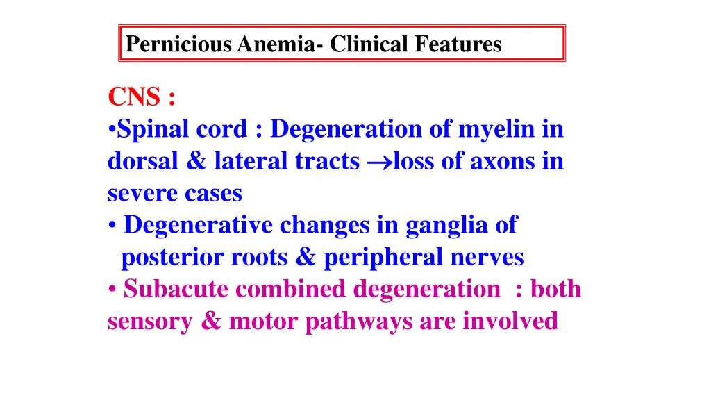 pernicious anemia clinical features