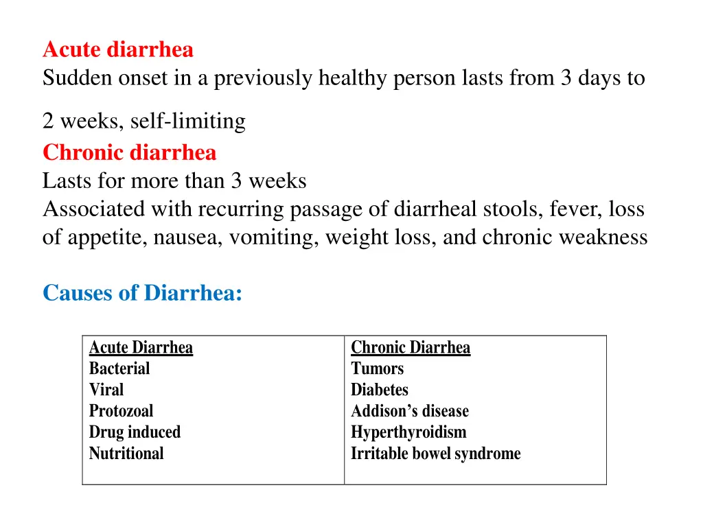 acute diarrhea sudden onset in a previously