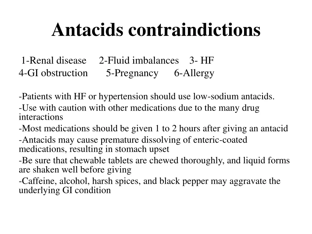 antacids contraindictions
