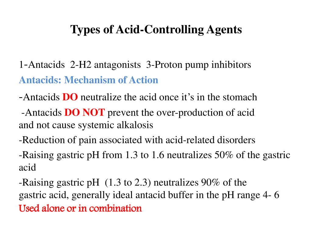 types of acid controlling agents