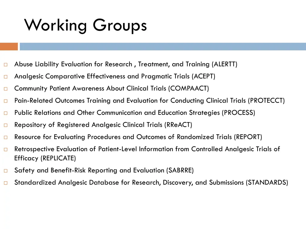 working groups