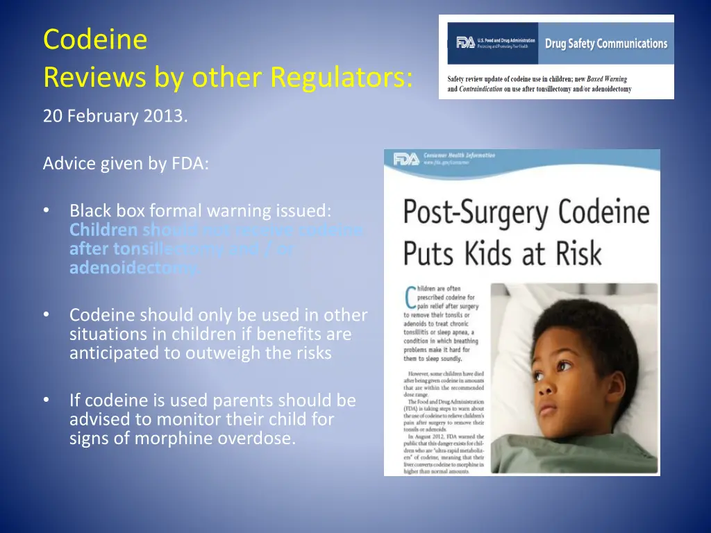 codeine reviews by other regulators