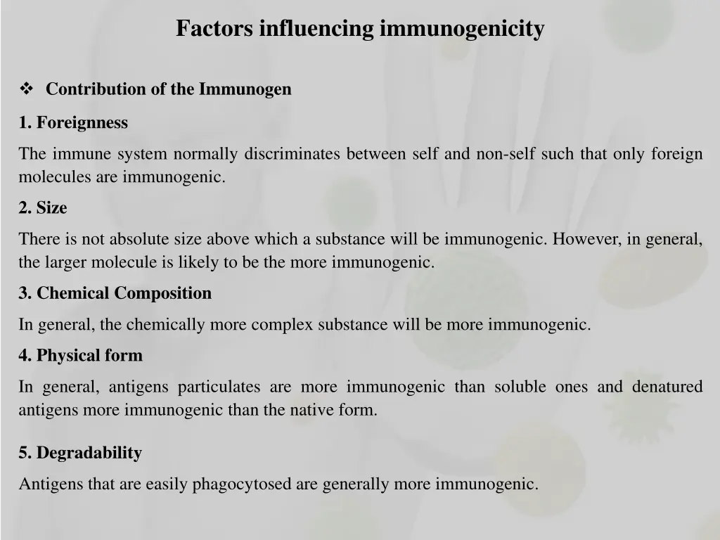 factors influencing immunogenicity