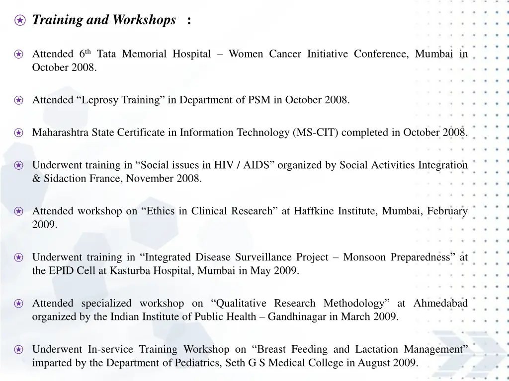 training and workshops