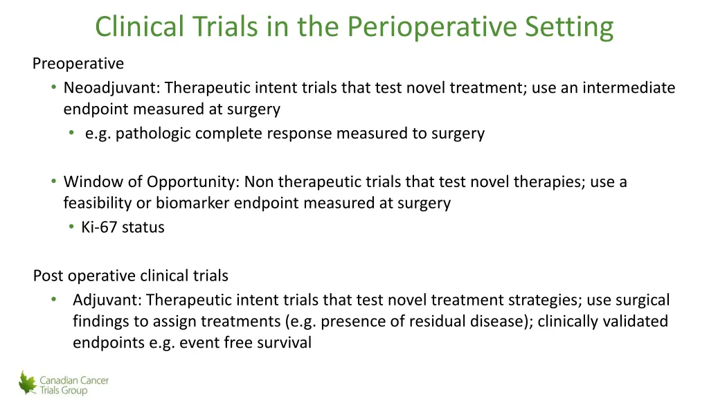 clinical trials in the perioperative setting