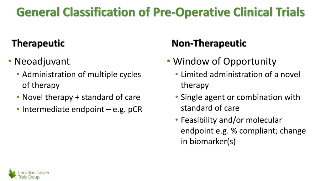 general classification of pre operative clinical