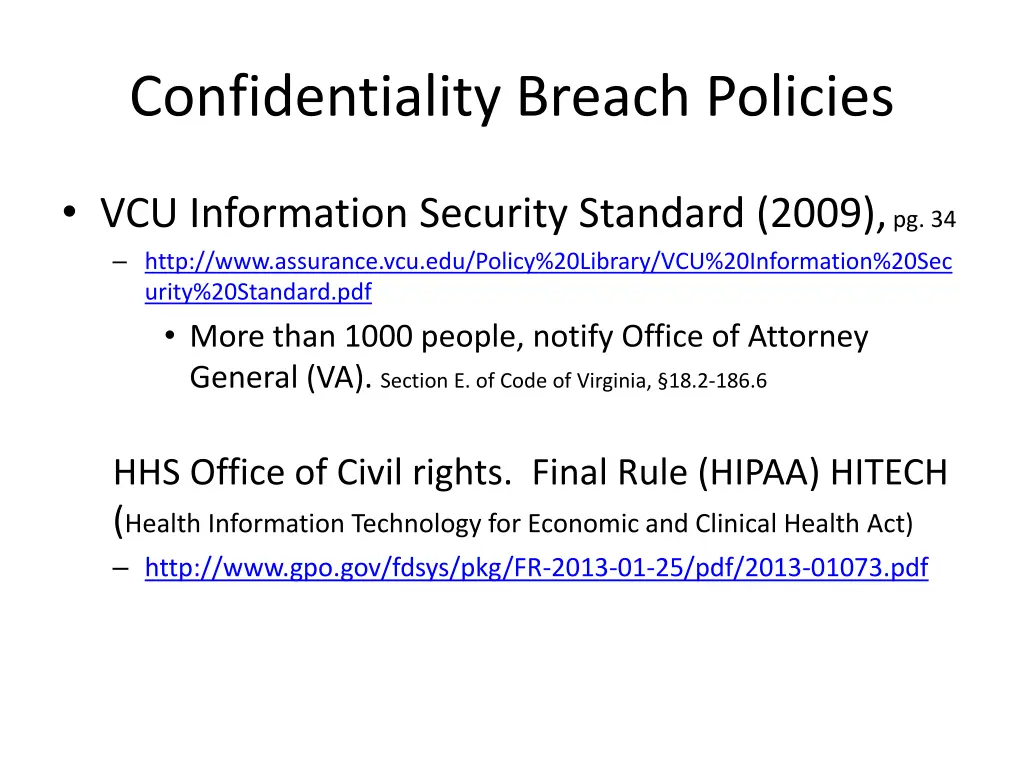 confidentiality breach policies