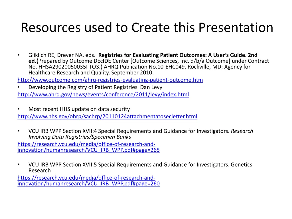 resources used to create this presentation