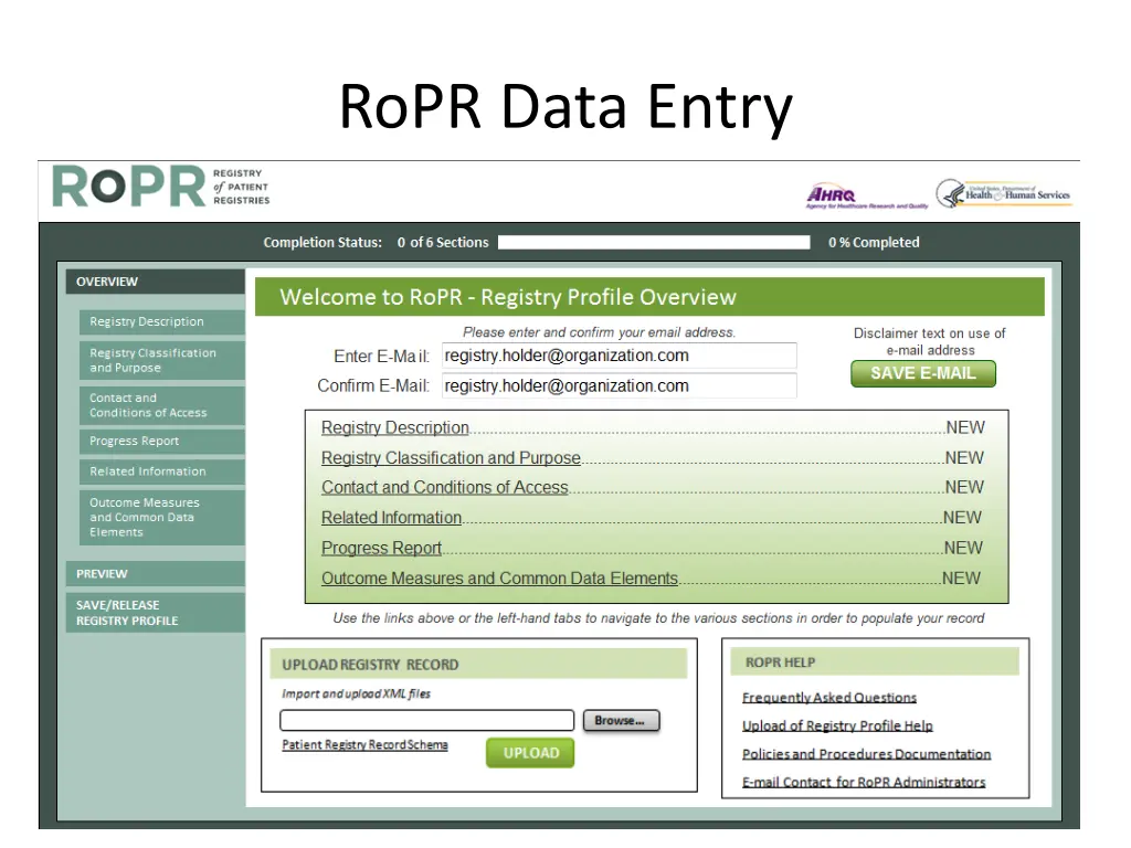 ropr data entry