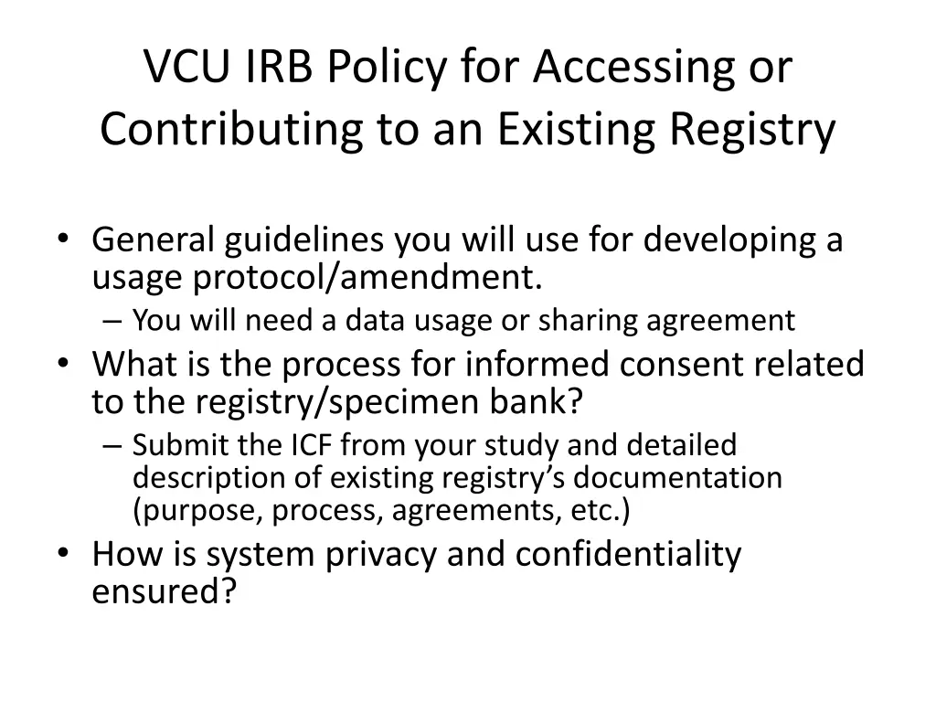 vcu irb policy for accessing or contributing