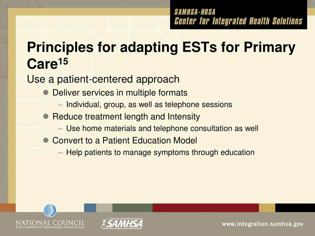 principles for adapting ests for primary care