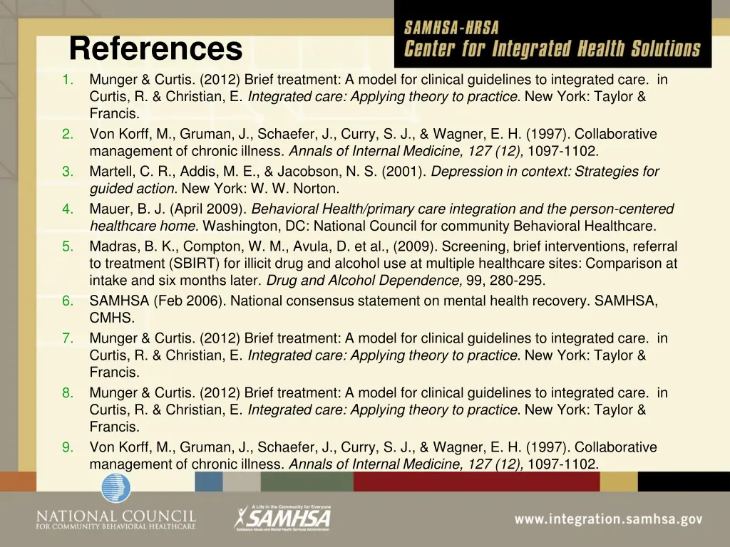 references 1 munger curtis 2012 brief treatment