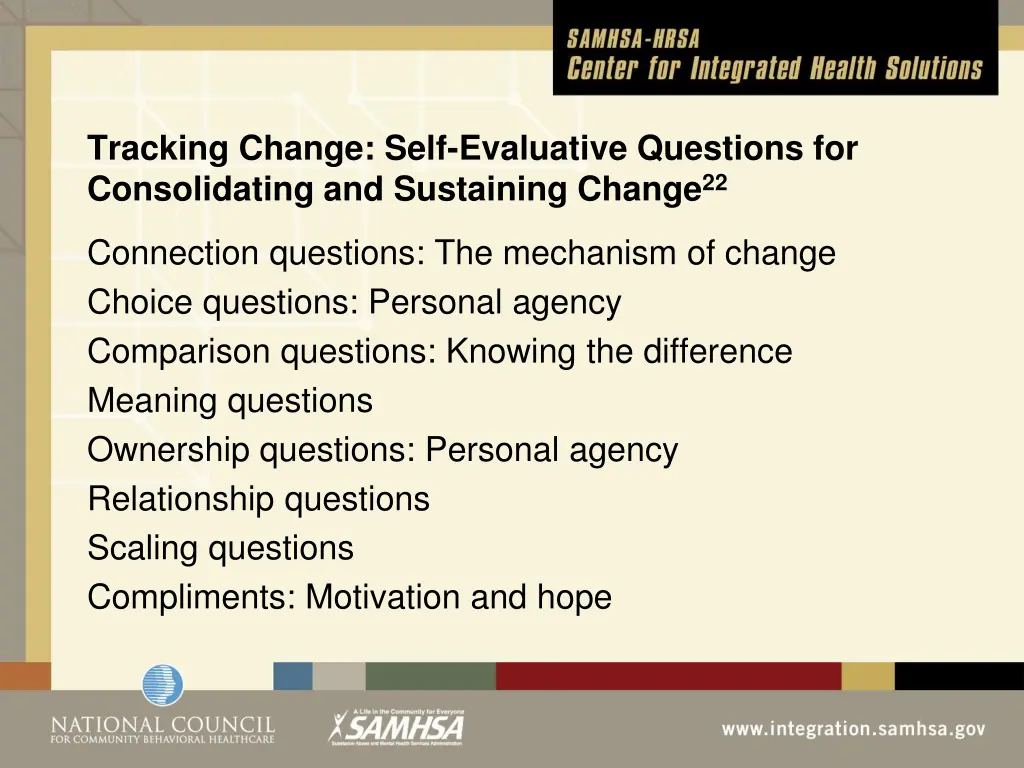 tracking change self evaluative questions