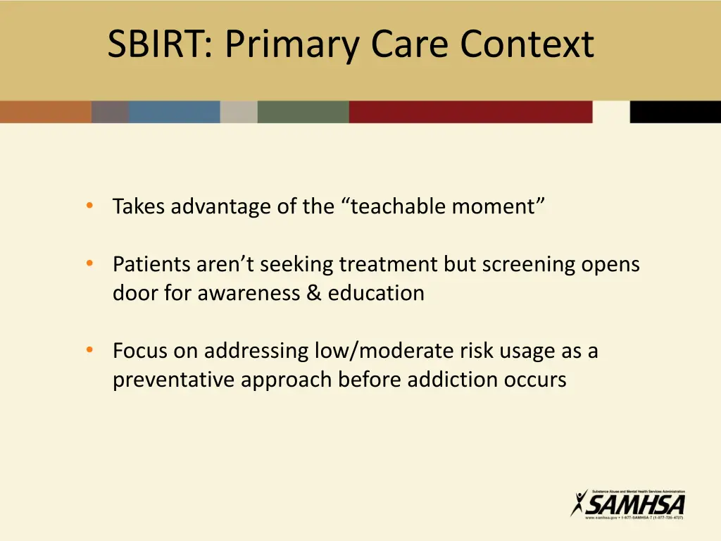 sbirt primary care context