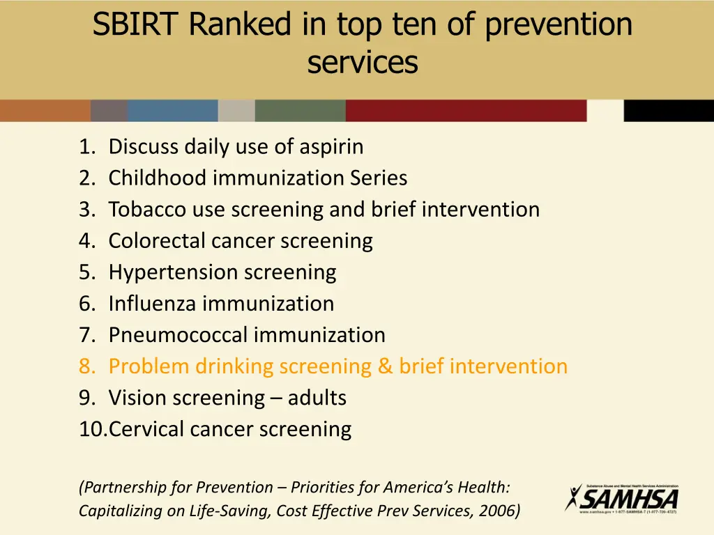 sbirt ranked in top ten of prevention services