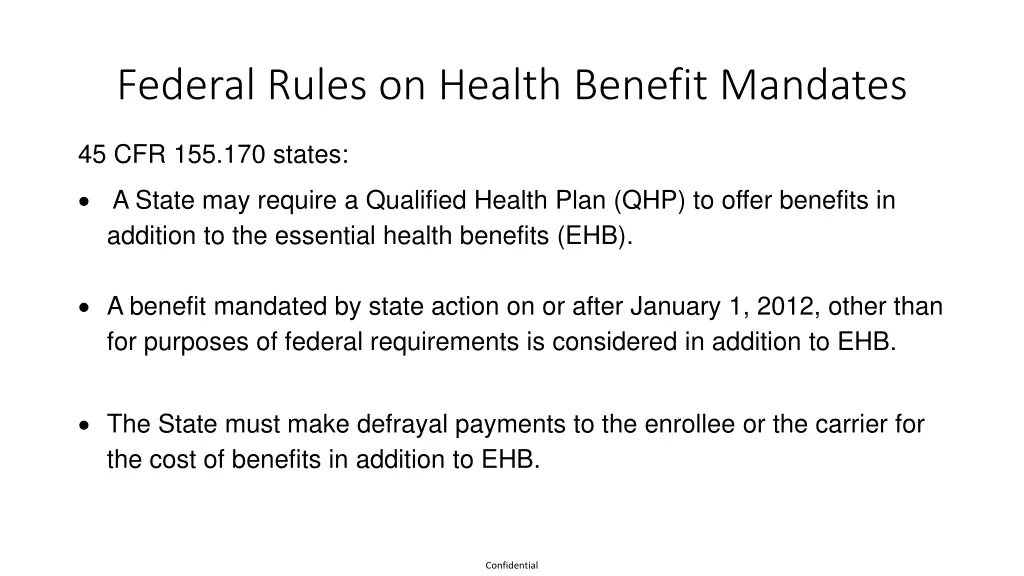 federal rules on health benefit mandates
