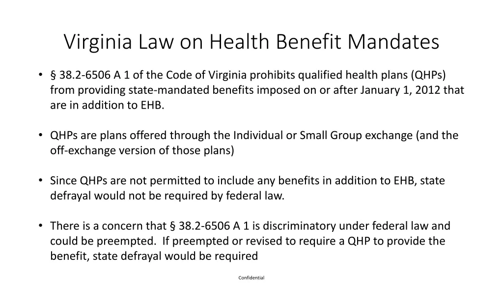 virginia law on health benefit mandates