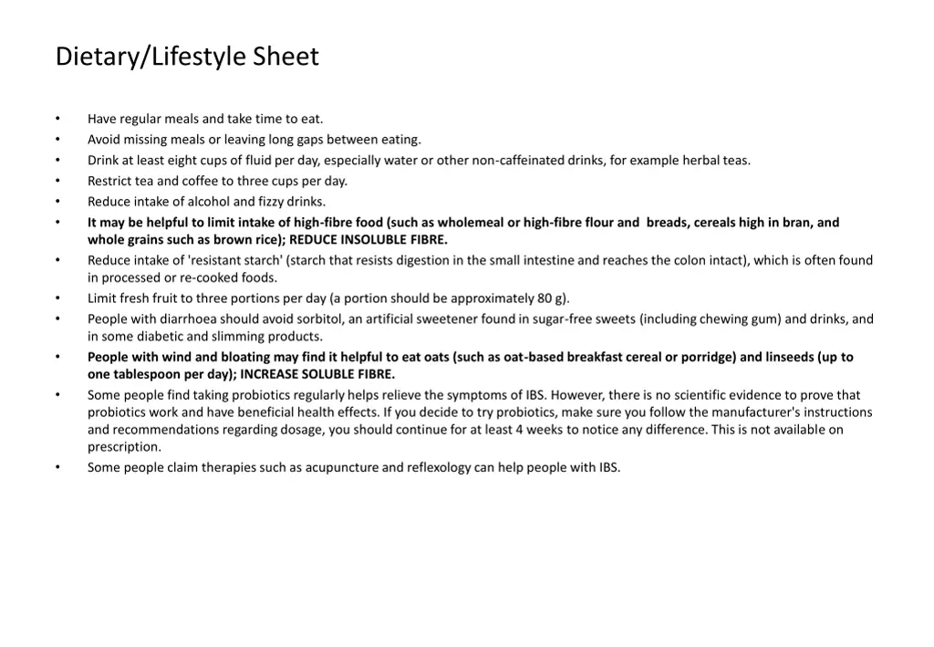 dietary lifestyle sheet