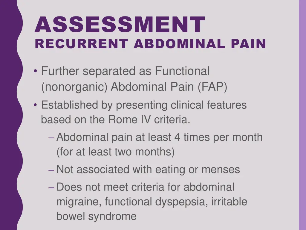 assessment recurrent abdominal pain