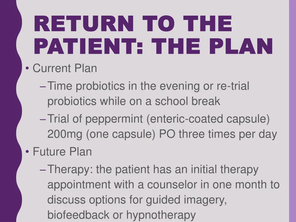 return to the return to the patient the plan 1