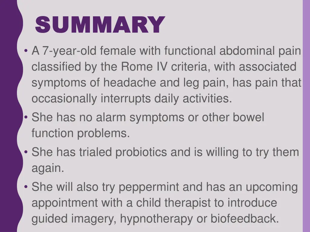 summary summary a 7 year old female with