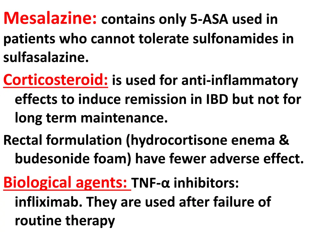 mesalazine contains only 5 asa used in patients