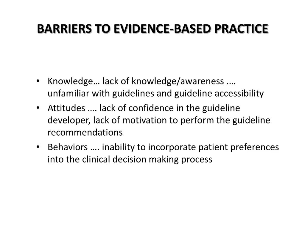 barriers to evidence based practice 1