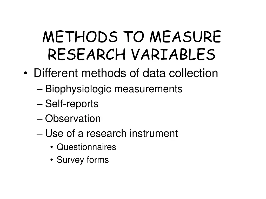 methods to measure research variables different