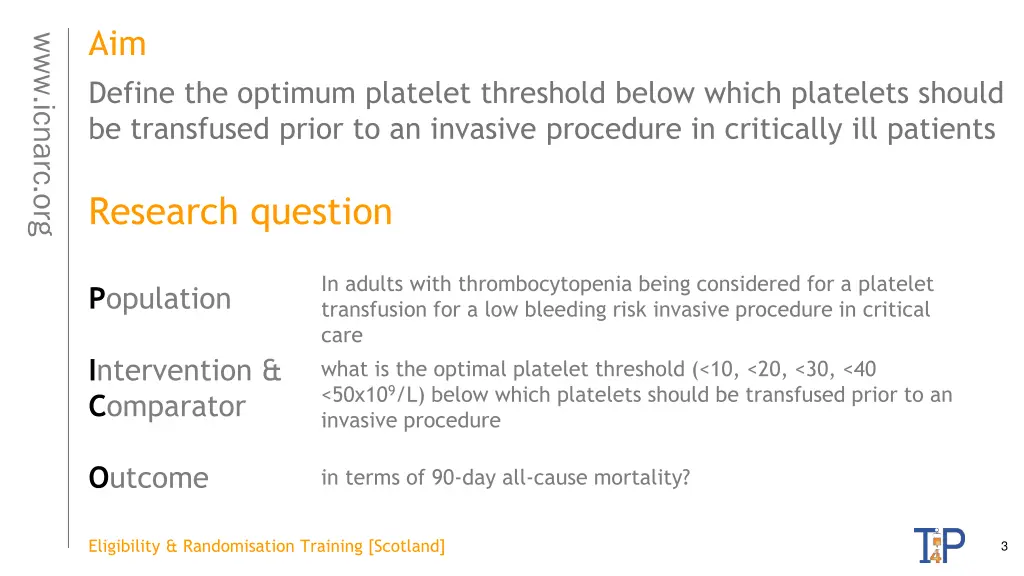 aim define the optimum platelet threshold below