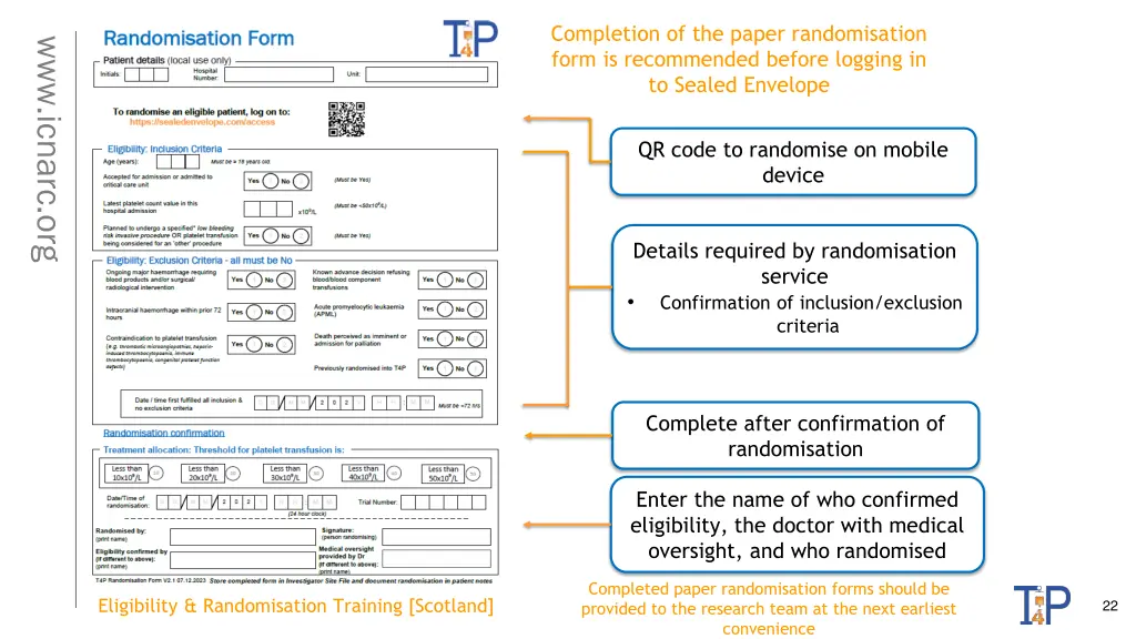 completion of the paper randomisation form