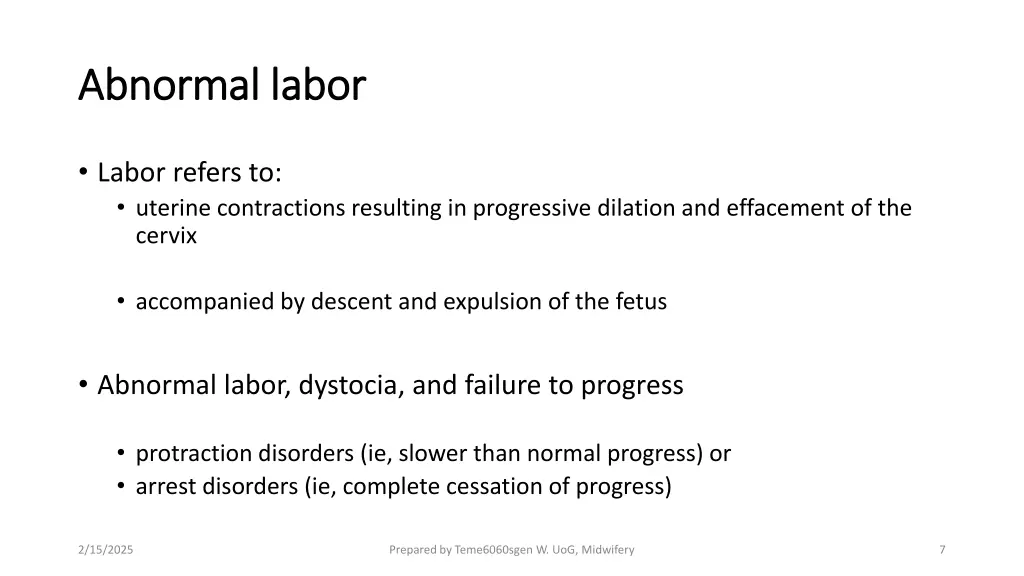 abnormal labor abnormal labor