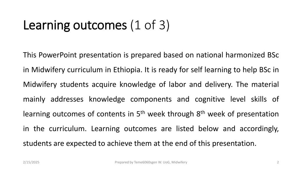 learning outcomes learning outcomes 1 of 3