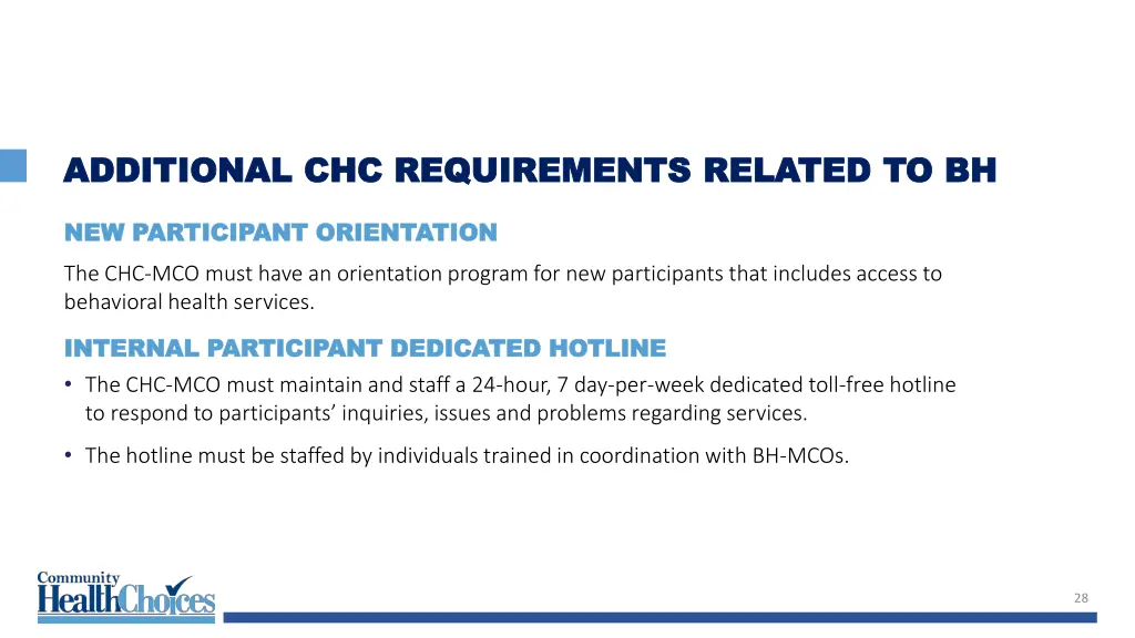 additional chc requirements related