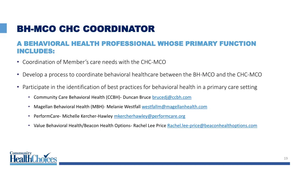 bh bh mco chc coordinator mco chc coordinator
