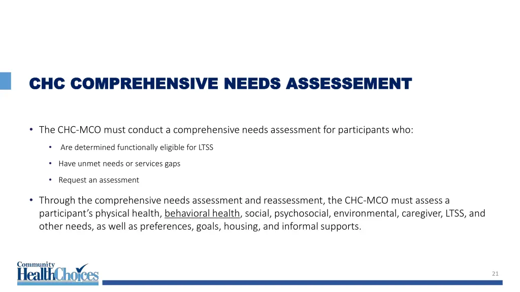 chc comprehensive needs assessement