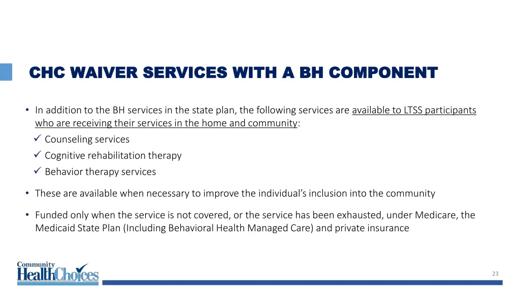 chc waiver services with a bh component