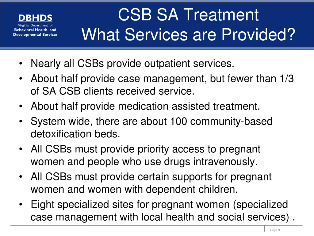 csb sa treatment what services are provided