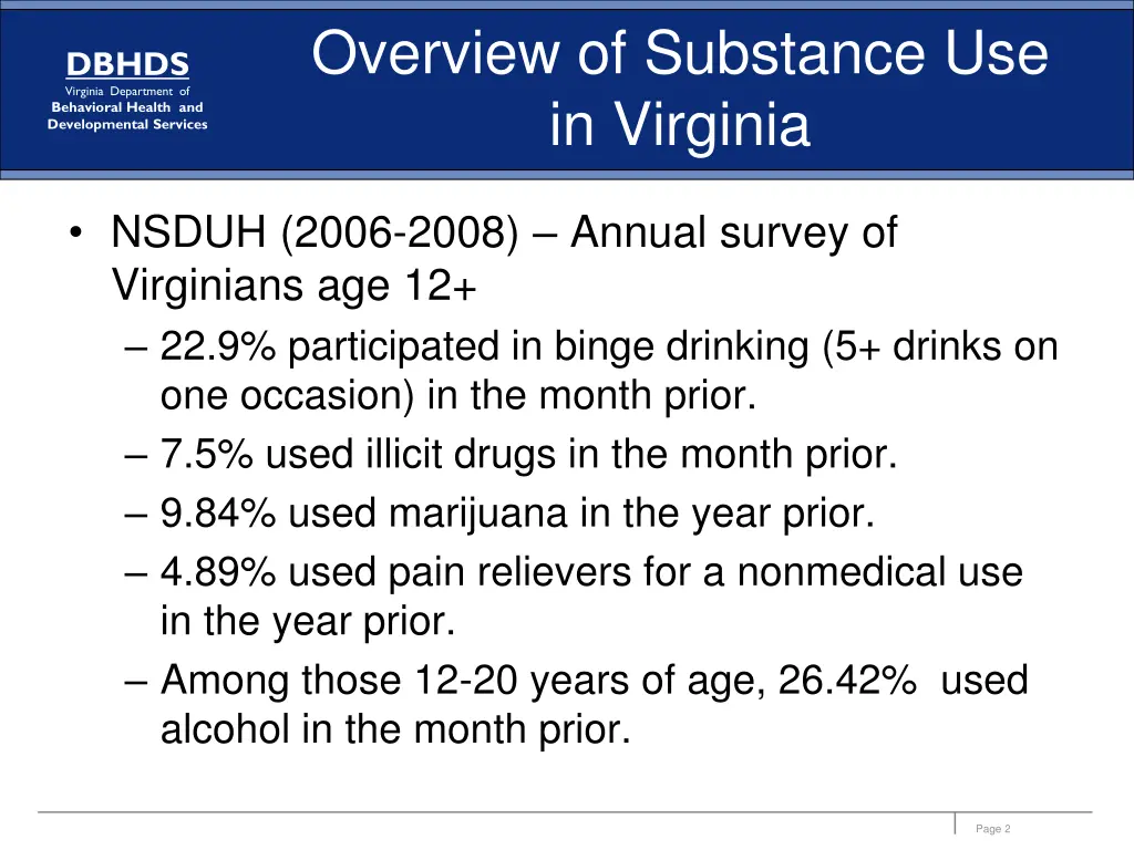 overview of substance use in virginia