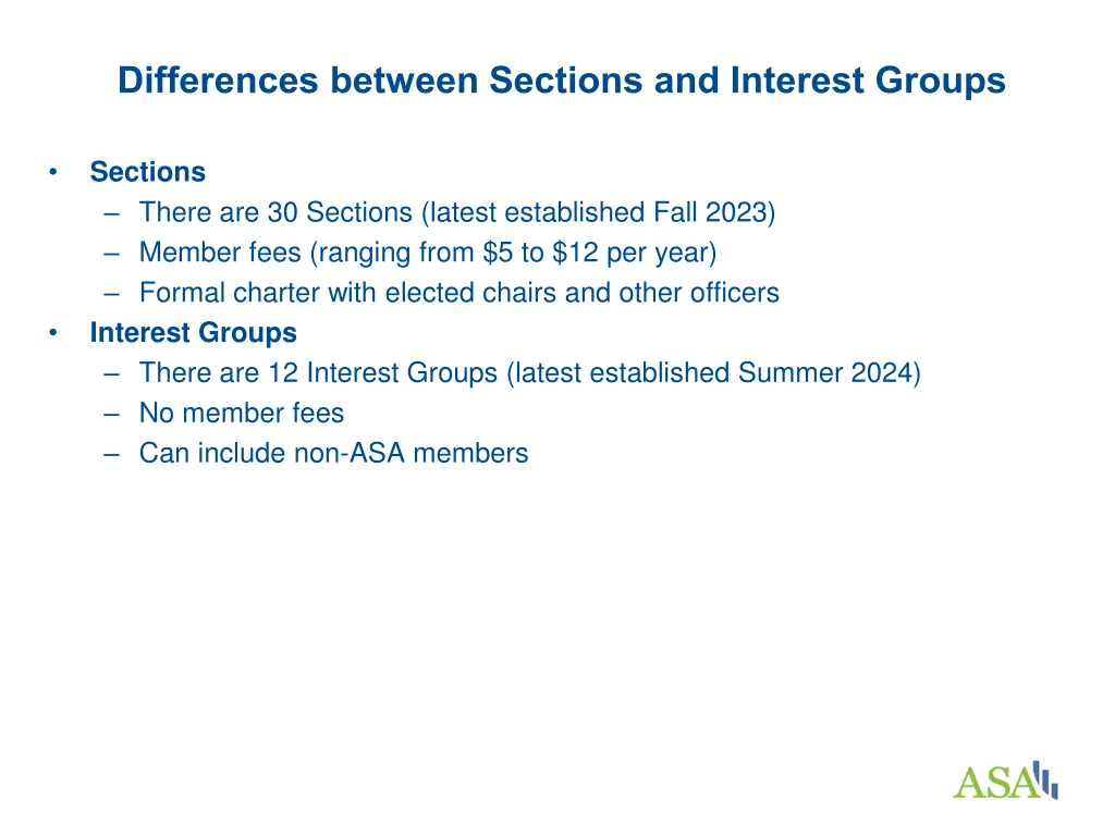 differences between sections and interest groups